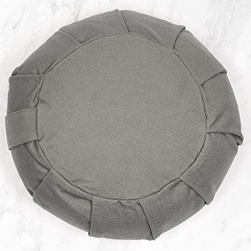 Myga Zafu Yoga Meditation Cushion with Washable Cover - Floor Cushion Pillow with Natural Buckwheat Filling - Soft Round Cotton Design for Meditating or Pranayama Exercises - color: Grey