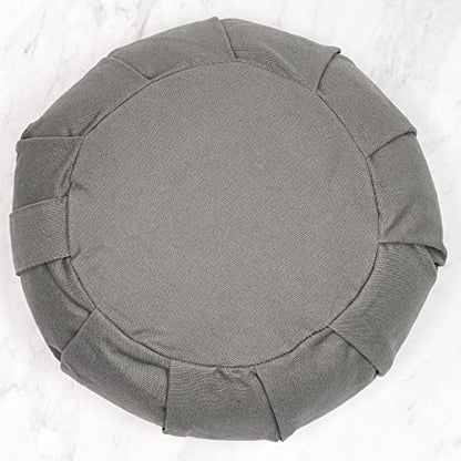 Myga Zafu Yoga Meditation Cushion with Washable Cover - Floor Cushion Pillow with Natural Buckwheat Filling - Soft Round Cotton Design for Meditating or Pranayama Exercises - color: Grey