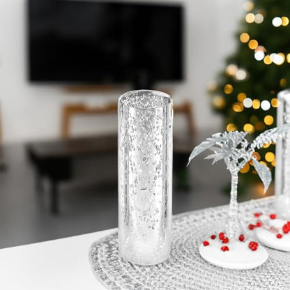 WGVI Hurricane Candle Holder Sleeve, W: 3", Ht: 10", Silver Speckled Glass Cylinder Open Both Ends, Chimney Tube Shade, 2 Pieces - color: Silver Speckle, size: 3x10"H
