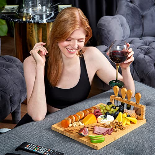 Bamboo Cheese Board and Charcuterie Boards Set & Serving Tray | House Warming Gifts for New Home, Wedding, Bridal Shower & Birthday, for Women - style: Cheese Board Set