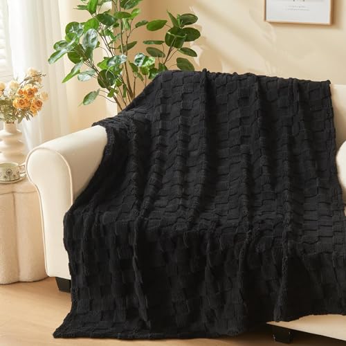 NEWCOSPLAY 3D Checkered Flannel Throw Blanket, Black Checkered, 50"x70" | Super Soft Cute Lightweight Decorative Premium Silky Fleece Blanket for Couch Sofa Bed, Gift for Women Men, All Season Use - color: Black Checkered, size: Throw(50"x70")