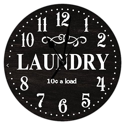 Clocks Battery Operated Laundry Wall Clock Black Laundry Room Clock for Kitchen Decor Non-Ticking Wall Clock Shabby Chic Wall Hanging Wooden Wall Clocks for Outdoor 12 inch - color: Clock-3, size: 30cmx30cm