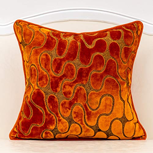 Orange Square Throw Pillow Cover Wavy Velvet Cushion Cover Modern Zippered Pillowcase for Sofa Couch Bedroom Living Room Chair, 18 x 18 Inch - color: Orange, size: 18" x 18" (Pack of 1)