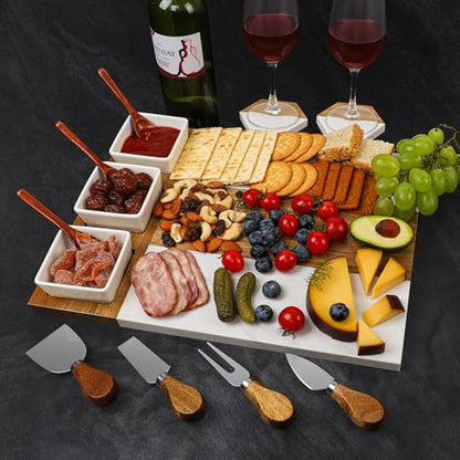 Charcuterie Board Set, Marble Cheese Boards, 15.74“ Wood - Marble Cheese Board Set for Couples 2026, Valentine's Day, Bridal Shower, Housewarming Gifts New Home, Gifts for Women