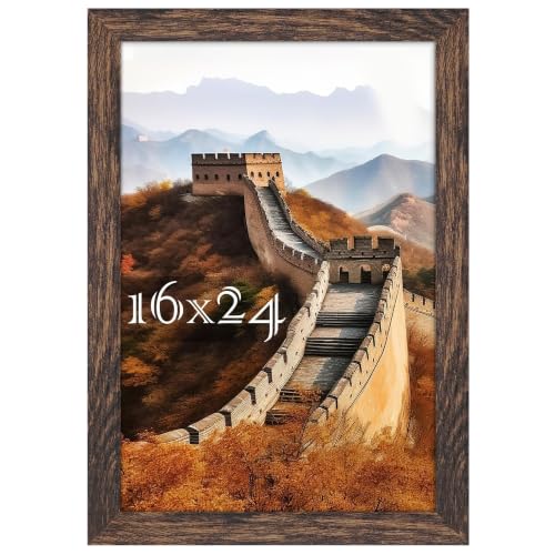 16x24 Picture Frame, Poster Frame for Wall Mounting, Rustic Brown | Fits 16x24 Posters and Art Prints, Clear Shatterproof Cover, Horizontal or Vertical Wall Mount, Gallery Wall, 1 Pack - color: Rustic Brown, size: 16x24
