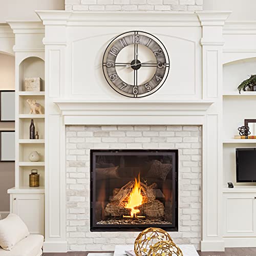 Sorbus Large Wall Clock, 24" Decorative for Kitchen, Bedrooms, Office, Analog Modern Farmhouse Style. Silent, Round Chunky Number, Home Decor, Quartz Battery Operated, Gray Metal