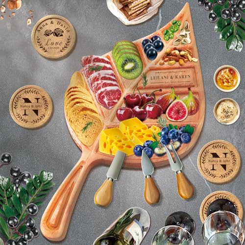 Personalized Leaf Shaped Charcuterie Board - Custom Wooden Engraved Cheese Board, Charcuterie Boards Gift Set for Kitchen and Home Decoration - Housewarming Gifts