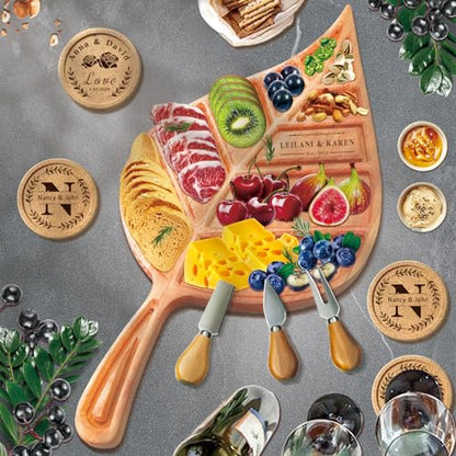 Personalized Leaf Shaped Charcuterie Board - Custom Wooden Engraved Cheese Board, Charcuterie Boards Gift Set for Kitchen and Home Decoration - Housewarming Gifts