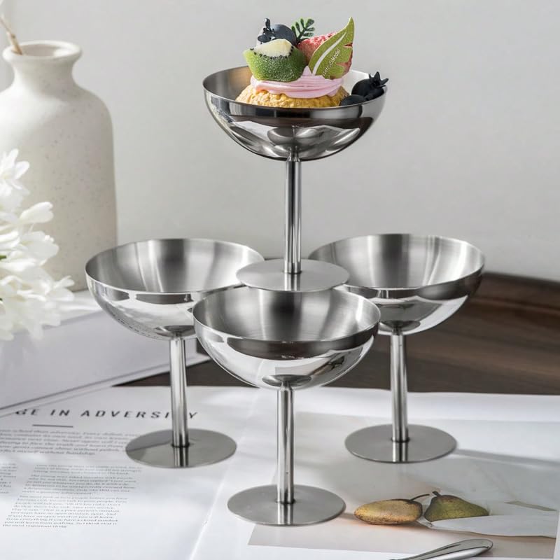 choxila Ice Cream Bowls 4pcs – Elegant Stainless Steel Dessert Cups, Footed Bowl for Ice Cream, Trifle, and More – Perfect for Parties, Weddings, and Home Use - color: Stainless Steel