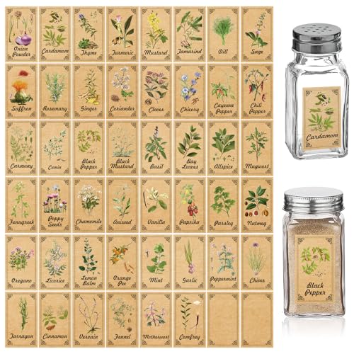 48PCS Herb and Spice Labels for Jars Bottles, Vintage Jars Stickers for Spice Cabinet Organization, Apothecary Labels Herblist Supplies(1.4"x2.4")