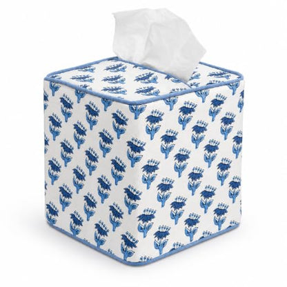 Blue Fabric Tissue Box Cover - Floral Print Tissue Box & Decorative Square Napkin Holder Handmade Cotton for Home Bedroom Vanity Countertop Night Stands Office (Dark Blue) - style: Dark Blue