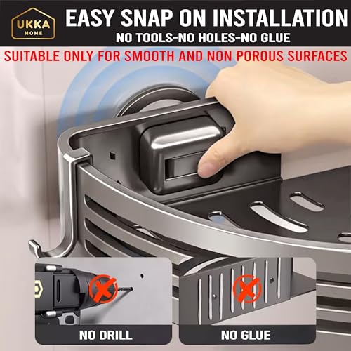 Suction Cup Corner Shower Caddy with Hooks and Towel Bar for Bathroom. Aluminum, Reusable, Rustproof, No Drill, No Tools, No Glue. Multifunctional, Hang Towel, Loofah, Sponge (2 Pack, Gray)