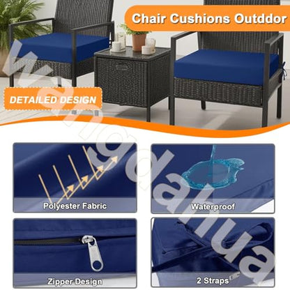 Outdoor Chair Cushions Set of 2 16x16 In, Waterproof Fade Resistant Patio Furniture Cushions, 2 In Thick Sofa Couch Seat Cushion Replacement, Square Chair Pads w/ Ties and Washable Cover, Lake Blue - color: Lake Blue, size: 16x16x2 in