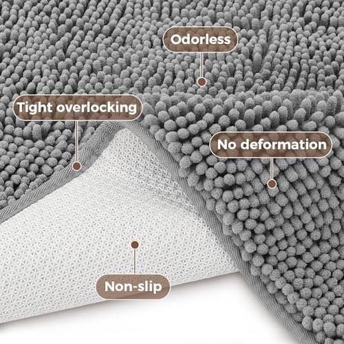 Bcoimo U Shaped Bath Rug Mat Set,2 Piece Chenille Gray Toilet Bathroom Rugs | Extra Soft Bathroom mat set;Non Slip with Rubber Back Bath Mats;High Absorbent And Quick Dry Microfiber mat; Machine Washable - color: Grey, size: U24×20 Plus 30×20