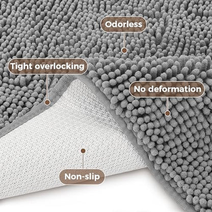 Bcoimo U Shaped Bath Rug Mat Set,2 Piece Chenille Gray Toilet Bathroom Rugs | Extra Soft Bathroom mat set;Non Slip with Rubber Back Bath Mats;High Absorbent And Quick Dry Microfiber mat; Machine Washable - color: Grey, size: U24×20 Plus 30×20