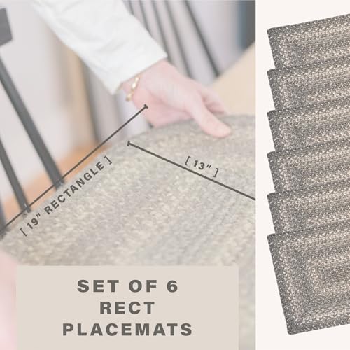 Homespice Grey Cloud Jute Braided Placemats, Rect 13x19 Set of 6 | Grey Protects Tabletop in Style and Everyday and Holiday Table Mats, Rich Colors, Reversible, Durable and Easy to Clean - color: Grey Cloud