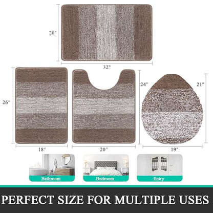 Bsmathom Bathroom Rug Set 4 Piece, Plush Microfiber Bath Mat, Coffee | Super Water Absorbent, Non Slip Machine Washable Bath Rug Sets with Toilet Lid Cover and U-shaped Contour Toilet Mat - color: Coffee, size: 18"x26"+20"x31"+U20"x24"+Cover19"x21"
