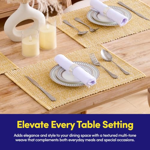 Sweet Home Collection 100% Cotton Placemats for Dining Room Rectangle Two Tone Woven Fabric 13" x 19" Soft Durable Table Mat Set, Set of 6, Gold - color: Gold, size: Rectangle 13" x 19"