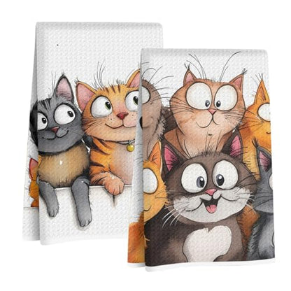 Jztco 2 Pcs Cute Cat Kitchen Towels, Cats Gifts Soft Absorbent Hand Towel - color: Multi 1431