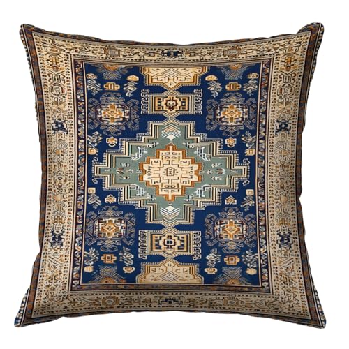 Vintage Carpet Pattern Throw Pillow Covers 18x18 Inch, Persian Carpet Tribal Floral Design Double-Sided Printed Pillowcase, Farmhouse Couch Decor Gift for Sofa Bedroom Living Room (Blue&Brown) - color: Blue&brown
