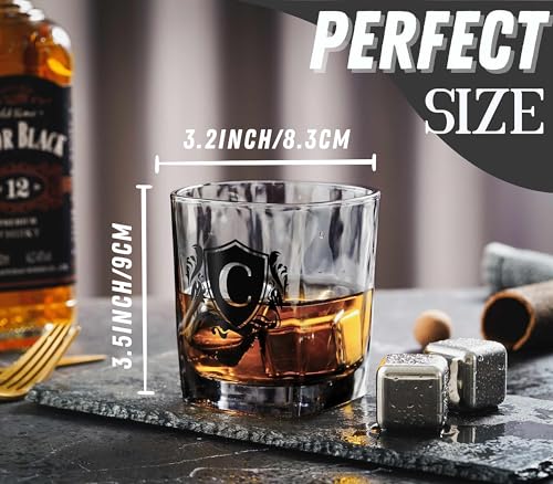 Whisky Gifts for Men, Personalized Initial Whiskey Glass with Whiskey Stones for Dad, Boyfriend, Best Friends, Coworkers, Husband, Brother, Uncle and Boss on Father's Day, Boss Day and Birthday - C - color: C