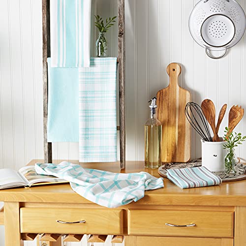 DII Assorted Woven, Kitchen Dishtowel Set, 18x28, Aqua, 5 Piece - color: Aqua
