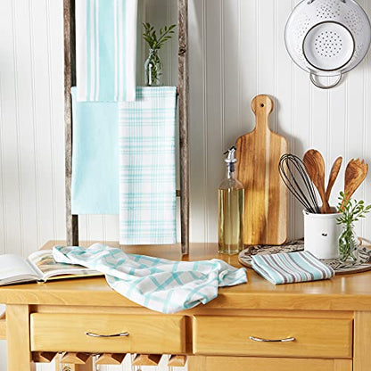 DII Assorted Woven, Kitchen Dishtowel Set, 18x28, Aqua, 5 Piece - color: Aqua