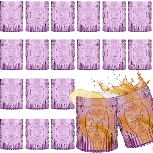 Qinyoung 24 Pack Vintage Plastic Wine Glasses 8.5oz,Purple | Stemless Embossed Design, Shatterproof Reusable Drinking Cups for Baby Shower Wedding Party Events, Vintage Drinkware - color: Purple