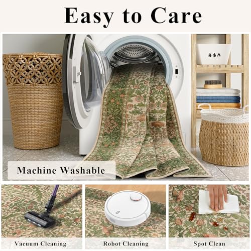 4ft Round Washable Area Rug Non-Slip Carpet for Bedroom Pink Green - color: Pink Green (Larger Pattern), size: 4' (Round)