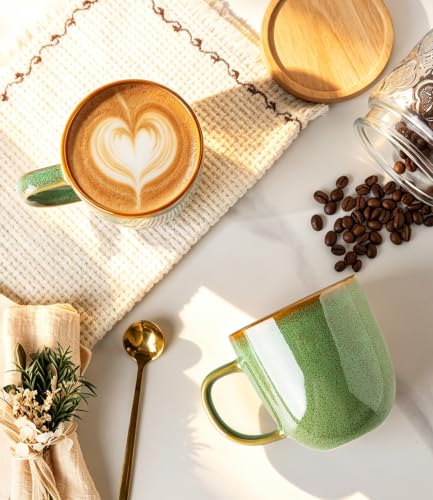 LERATIO Ceramic Coffee Mugs Set of 6,12oz Handmade Coffee Mugs Set | Large Handle for Cappuccino/Latte/Tea/Hot Cocoa,Oven &Dishwasher & Microwave Safe-Sage Meadow Green - color: Sage Meadow Green