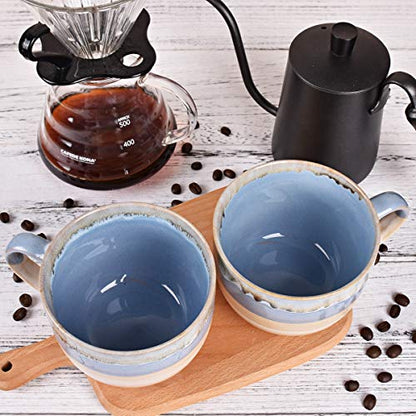 Bosmarlin Large Ceramic Coffee Mug Set of 2, Stoneware Jumbo Latte Mugs for Office and Home, 16 Oz, Dishwasher and Microwave Safe(Blue, 2) - color: Blue