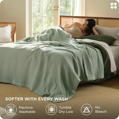 Bedsure PureWoven 100% Cotton Muslin Blanket 8-Layer, Twin, Sage Green | 66" X 90", Breathable, Moisture-Wicking, All-Season, Softens After Wash, 460 GSM, Gauze Bedding, Low Shedding, for Adults - color: Sage Green, size: Twin-XL