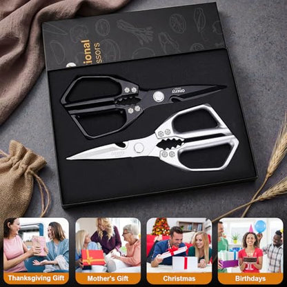 Kitchen Shears 2-Pack Heavy Duty All Purpose Stainless Steel Kitchen Shear Meat Scissors Japanese Cooking Scissor for Food, Sharp Dishwasher Safe Christmas for Men Women With Gifts Box