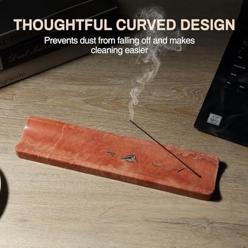 Natural Travertine Incense Holder, Incense Holder for Sticks with 9 Holes, Handmade Incense Burner Ash Catcher for Meditation Yoga SPA, Balsam Fir/Palo Santo/Sage/Cone Incense Holder(Red) - color: Red Travertine