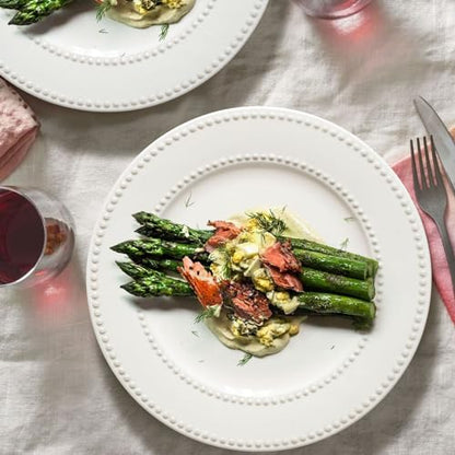 Dinner Plates Set of 4, 10.5 inch White Ceramic Plates, Embossed Salad Plates, Serving Plates for Steak Appetizer, Reusable Kitchen Dining Plates for Restaurant, Dishwasher Microwave Safe - color: 10.5 inch-White- Dot-4pcs