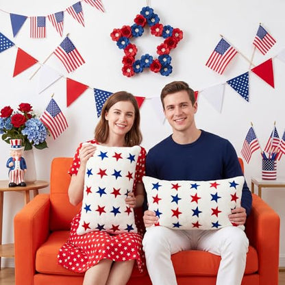 Tiamon 4 Pcs Patriotic 4th of July Throw Pillow Covers 11.8 x 19.7 Inch Red White Blue Stars Plush 3D Embroidered Pillow Cases USA Flag Independence Veteran's Day Cushion Covers for Bed Sofa Couch - style: Patriotic Rectangle