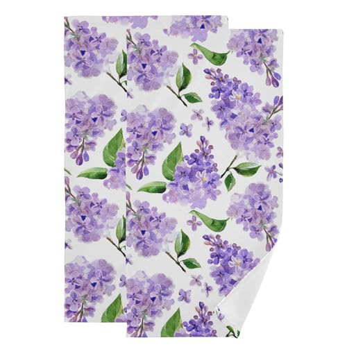 Purple Lavender Flower Hand Towels for Bathroom Set of 2 Soft Watercolor Lilac Floral Botanical Kitchen Dish Towels Farmhouse Decorative Bathroom Towel for Face Bath Shower Gym 14"x28" - color: Purple