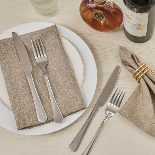 Flaxen 17x17 Polyester Linen Farmhouse Cloth Napkins Set of 8 | Waterproof, Stain Resistant, Shrink Proof, Washable, fabric, Outdoor, Reusable, Dining, Wedding, Kitchen, Party, Birthday - color: Flaxen