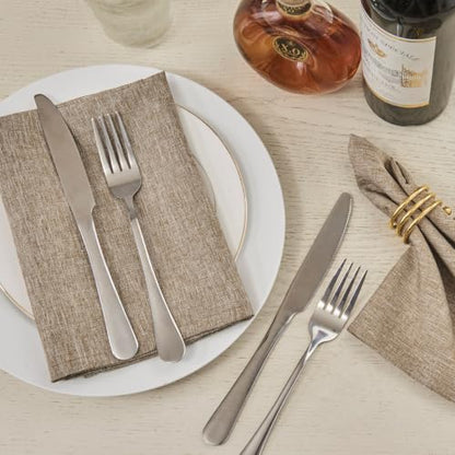 Flaxen 17x17 Polyester Linen Farmhouse Cloth Napkins Set of 8 | Waterproof, Stain Resistant, Shrink Proof, Washable, fabric, Outdoor, Reusable, Dining, Wedding, Kitchen, Party, Birthday - color: Flaxen