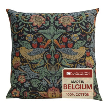 William Morris Strawberry Thief B Blue Tapestry Throw Pillow Cover 18 x 18 - color: Blue Strawberry