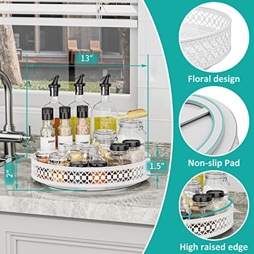 Ovicar Lazy Susan Turntable Organizer - 13 inch Rotating Spice Rack Metal Lazy Susan for Cabinet Pantry Kitchen Countertop Dining Table Cupboard Bathroom Vanity Refrigerator White - color: 13 Inch White
