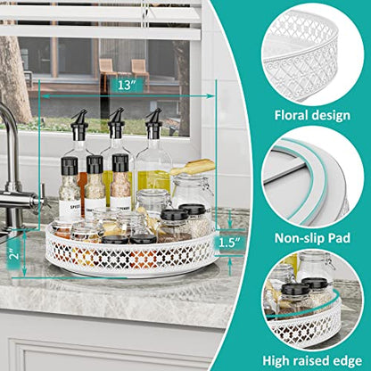Ovicar Lazy Susan Turntable Organizer - 13 inch Rotating Spice Rack Metal Lazy Susan for Cabinet Pantry Kitchen Countertop Dining Table Cupboard Bathroom Vanity Refrigerator White - color: 13 Inch White