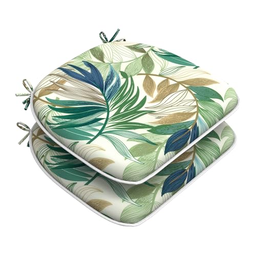 DYTXIII Set of 2 Outdoor Chair Cushions with Ties,Water Repellent Patio Chair Pads 17"x 16" for Outdoor Furniture,Round Corner Seat Cushions for Garden Yard Kitchen Lush Leaf Green - color: Lush Leaf Green, size: Pack of 2
