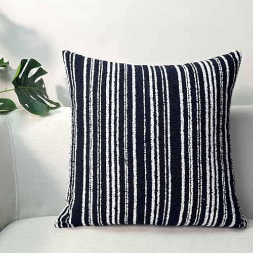 vctops Textured Boucle Throw Pillow Covers Set of 2, Modern Striped Decorative Cushion Cover Farmhouse Square Accent Pillowcases for Sofa Bedroom Living Room Home Decor (Navy, 18"x18") - color: Navy