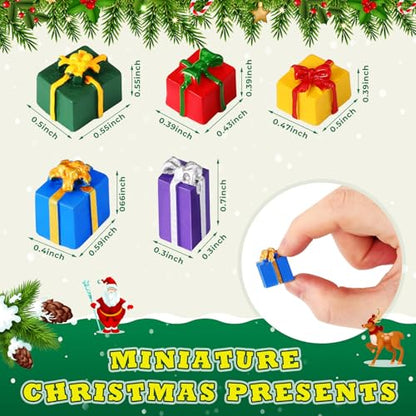 JUNEBRUSHS 50 Pcs Christmas Miniatures for Crafts, Christmas Tree Mini Resin Presents Charms Mini Christmas Ornaments Figurines for Tree Decor Vase Filler Xmas Crafts - style: Present Style