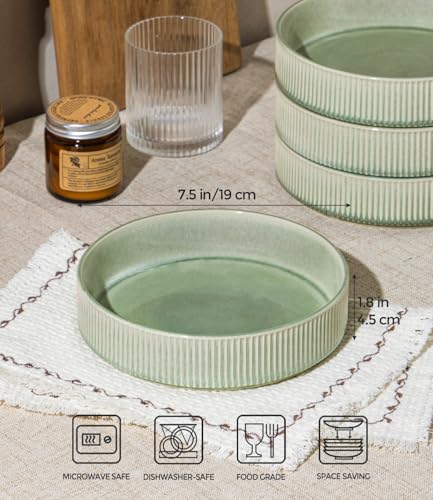 GBhome 7.5 Inch Pasta Bowls Set of 4, Ceramic Salad Bowls, Light Green | Double Reactive Glaze Bowls for Pasta, Noodles & Fruit, Scratch Resistant, Microwave & Dishwasher Safe - color: Light Green, size: Set of 4