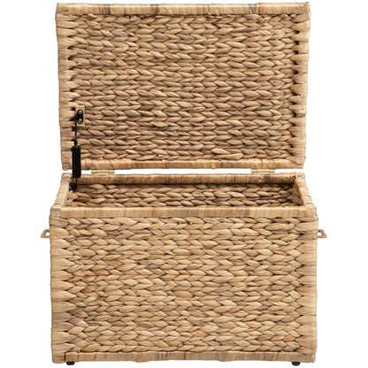 Storage Trunk with Metal Frame, Natural, 20.5 by 14.8 by 13.4 Inches | Safety Hinge, Heavy-duty Wicker Chest, Handwoven Water Hyacinth - color: Natural (Hyacinth), size: 20.5" x 14.8"