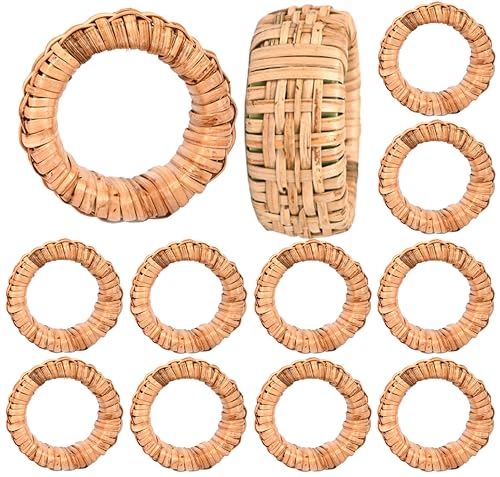 ALPHA Living HOME Boho Chic Dining Décor Set of 12 - Handmade Napkin Rings Rustic Woven Rattan Napkin Holders for Dining Table, Weddings, Parties, Holiday Gatherings, and Everyday Use (Natural) - color: Brown Tan, size: 12- Pack