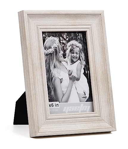 Yaetm 4x6 Picture Frame Set of 4, 1.4” Wide Molding & Rustic White Photo Frames with HD Tempered Glass, Display on Table Top & Wall Mounting (4 pack, Rustic White) - color: Rustic White, size: 4x6, 4 pack