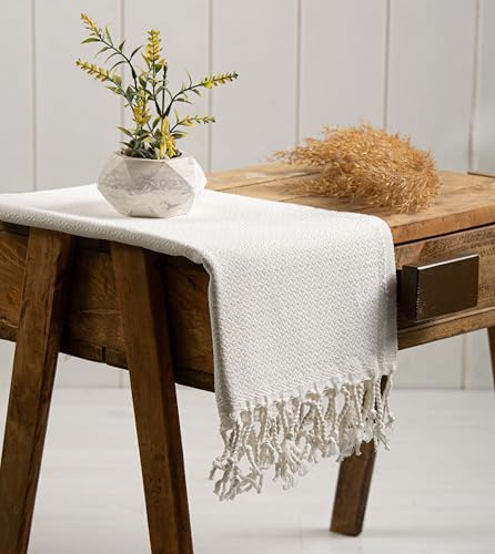 Evelynen Turkish Hand Towels for Bathroom & Kitchen Towels Decorative Set of 2 | Boho Farmhouse Hand Towels with Hanging Loops for Face, Dish, Kitchen & Bath | (16" x 32" - Off White) - color: Off White